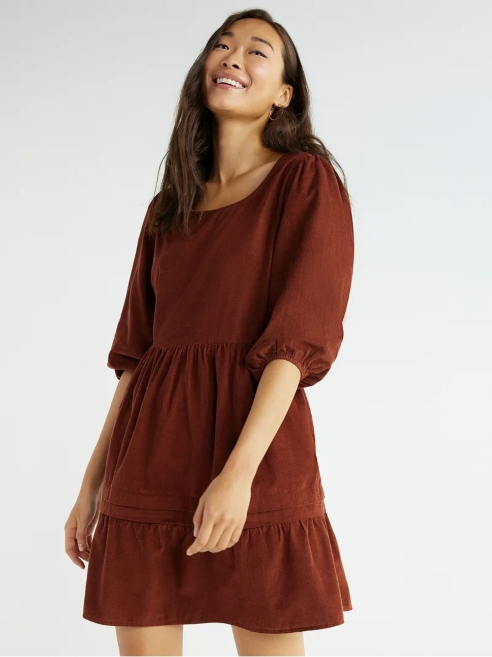 Time and Tru Women's Corduroy Dress with 3/4-Length Sleeves